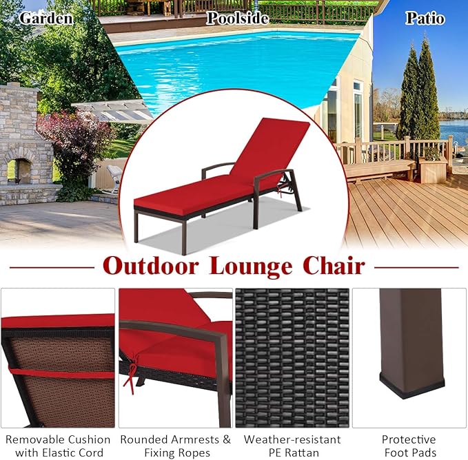 COSTWAY PE Rattan Lounge Chair Outdoor, Patio Wicker Chaise Lounge with 5-Position Adjustable Backrest - Photo 5