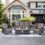Belord Outdoor Wicker Furniture 5 Pieces Patio Furniture Sofa Set Patio Wicker Chairs with Ottomans Conversation Set - Photo 1