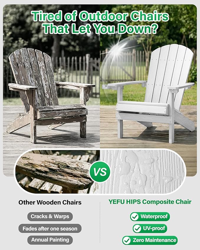 YEFU Adirondack Chairs Set of 2 Plastic Weather Resistant, Outdoor Chairs 5 Steps Easy Installation, Like Real Wood - Photo 5