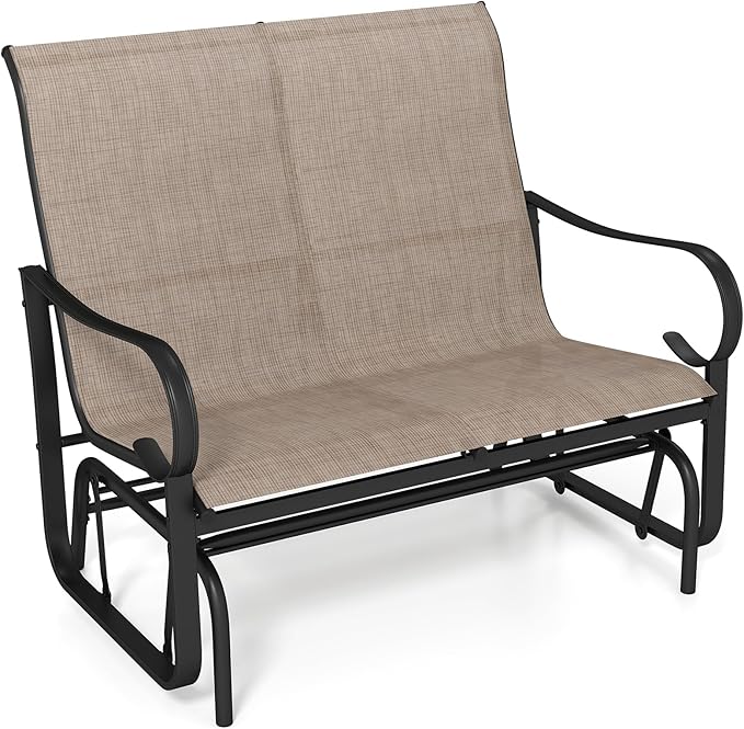 Tangkula Patio Gilder Bench, 2-Person Fabric Rocking Chair with High Backrest, Curved Armrests and Heavy-Duty Metal Frame, Outdoor Swing Loveseat for Porch, Garden and Backyard