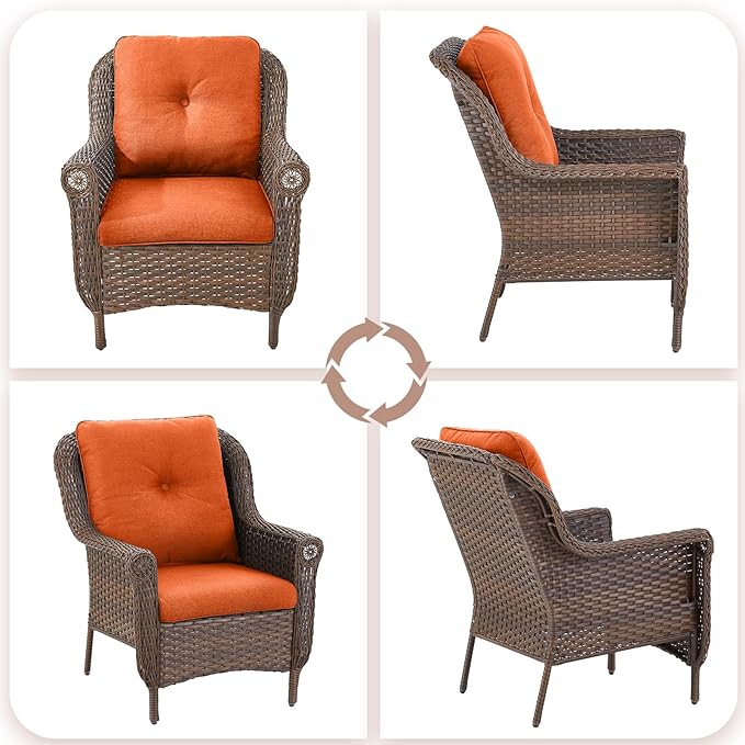 Patio Wicker Chairs Outdoor Furniture Chair - Set of 2 Outside All Weather Lawn Dining Brown Rattan Armchair with High - Photo 5
