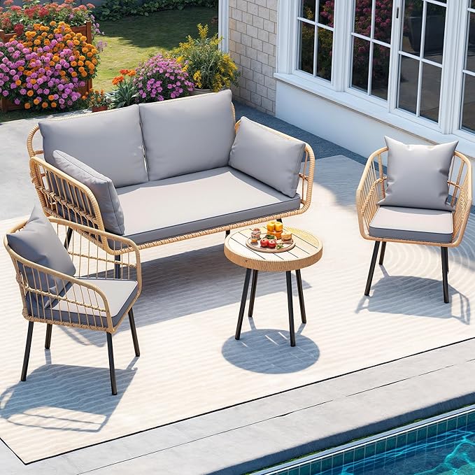 DWVO Patio Furniture Set 4 Pieces Boho Wicker Bistro Set - Photo 1