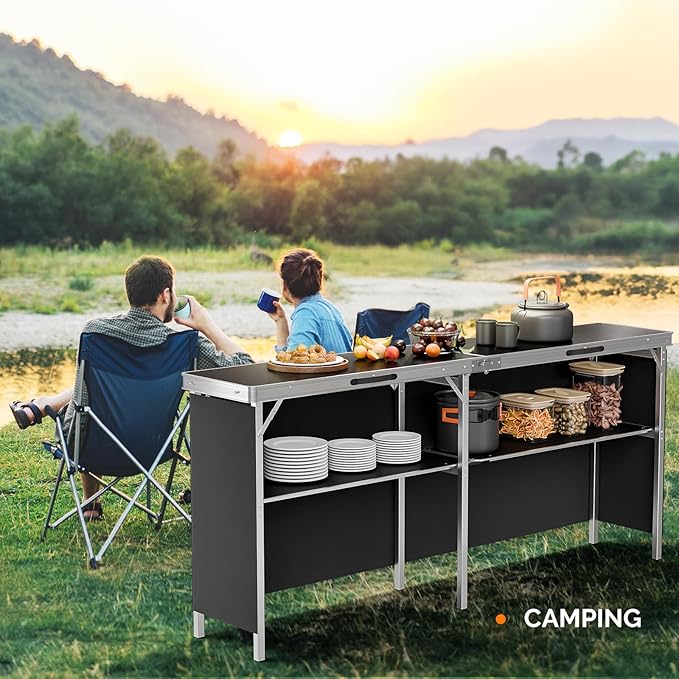 VINGLI 43" Portable Bar Table, 3-Tier Shelves, Carry Bag，Mobile Bar Table for Events, Party, Camping, Picnic, Tradeshow - Photo 8