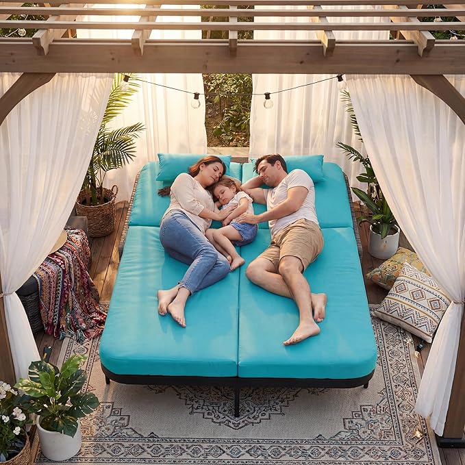 RADIATA 51.2" Outdoor Loveseat Sofa Bed, PE Wicker Patio Daybed with 2-Person Double Chaise Lounge - Photo 3