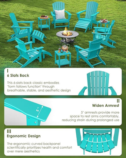 GREENVINES Adirondack Chairs Set of 2 | HDPE Plastic | Oversized Fire Pit Chair | All Weather | Aqua | Poly Lumber | for Outdoor Deck Backyard Patio Garden
