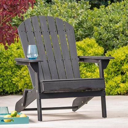 Outdoor Folding Adirondack Lounge Chairs,Acacia Wood Patio Chairs,Slatted Seat and Back,Wooden Handrail Lawn Chairs,Suitable for Lawn, Swimming Pool and Garden (Dark Gray)