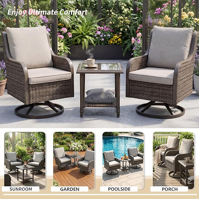 Loungewave Swivel PE Wicker Chairs, 3 Piece Patio Furniture Set - Photo 8