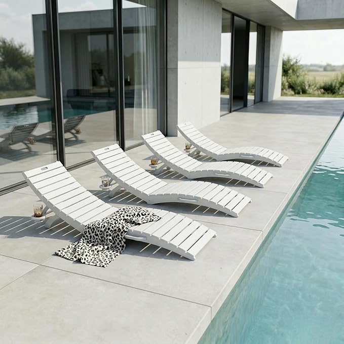 Pre-Assembled Folding in-Pool Lounge Chair, HDPE Outdoor Chaise Lounge with Cup Holder, Pool Lounge Chair for Poolside - Photo 1
