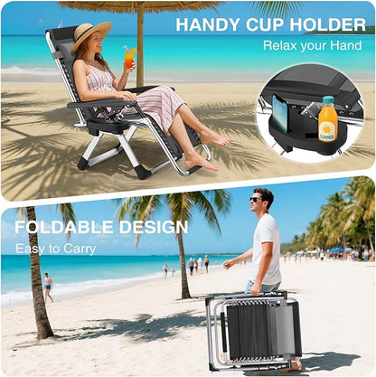 Suteck Zero Gravity Chair, Reclining Camping Lounge Chair w/Removable Cushion, Upgraded Lock and Cup Holder, Reclining Patio Chairs Folding Recliner for Indoor and Outdoor