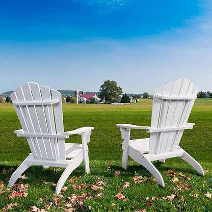 Adirondack Chair Folding Patio Chairs Outdoor Chairs Lawn Chair with Arms Solid Wooden Weather Resistant Lounge Chair Movable Outdoor Seating Accent Furniture for Adults Yard Garden, White