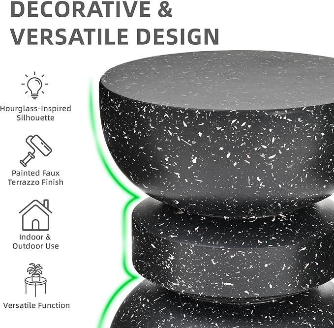18" H Modern Black Side Table for Living Room, Decorative Terrazzo Finish MGO Outdoor End Table - Photo 5