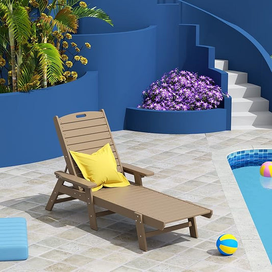 WO WESTIN OUTDOOR HDPE Laguna Poly Reclining Chaise Lounge, Weatherwood