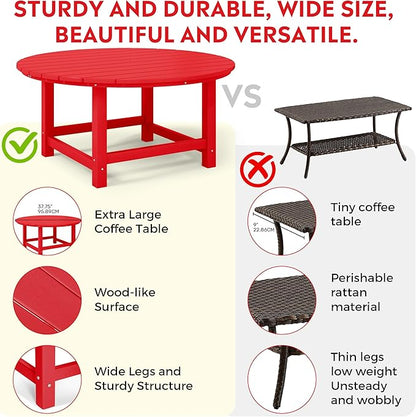 Costaelm Patio Conversation Table, Tatio Accent HDPE Outdoor Weather Resistant, Round Outdoor Porch Balcony Patio Drink Table for Outside, Pool, Backyard, Red