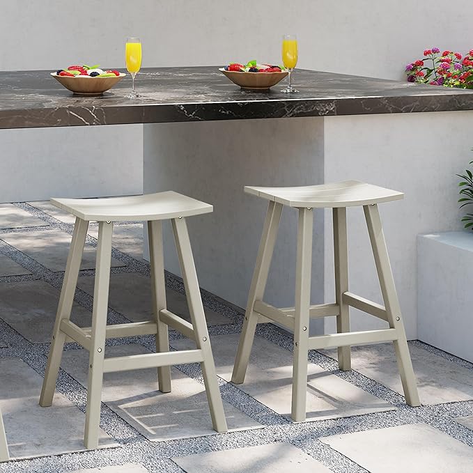 Costaelm All-Weather Bar Stools Set of 2, 29" Height Outdoor Bar Stools, Adirondack Poly Patio Bar Stool for Patio, Deck, Kitchen Counter and Garden, Sand