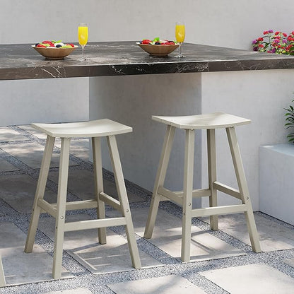 Costaelm All-Weather Bar Stools Set of 2, 29" Height Outdoor Bar Stools, Adirondack Poly Patio Bar Stool for Patio, Deck, Kitchen Counter and Garden, Sand