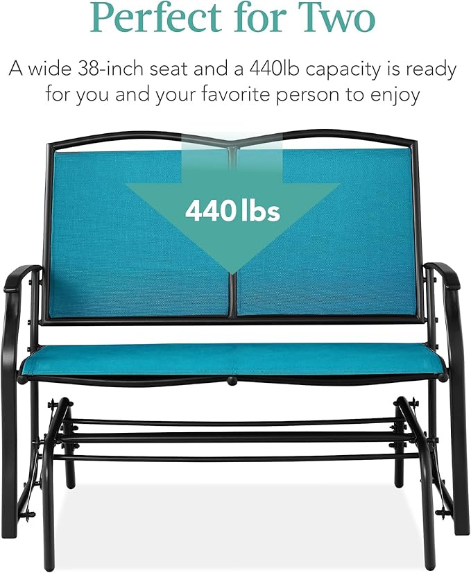 Best Choice Products 2-Person Outdoor Patio Swing Glider Steel Bench Loveseat Rocker for Deck, Porch w/Textilene Fabric - Photo 6