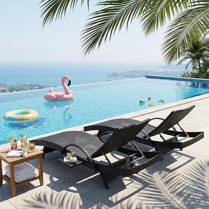 OVENTA Outdoor Wicker Patio Chaise Lounge Chair Set of 2, Black Rattan Pool Furniture Lounger for Outside Poolside Lounges, Jumbo Co Chaise Lounge Chairs, Wicker Patio Pool Furniture