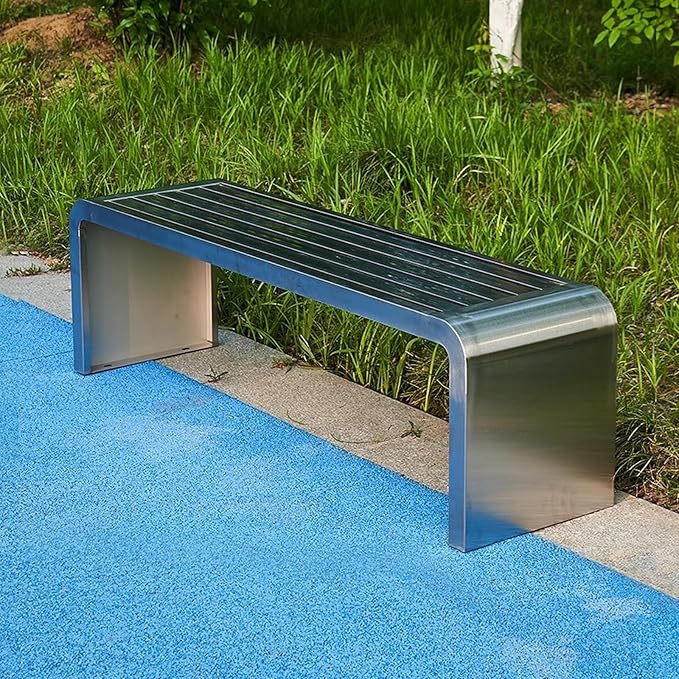 Outdoor Bench Weatherproof, Stainless Steel Metal Garden Bench, Anti-Rust Patio Park Bench for Front Porch, Yard, Lawn, Deck(Metallic,120cm/47in)