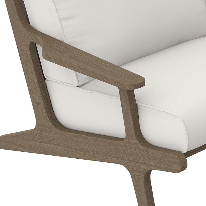 Modway Saratoga Teak Outdoor Lounge Chair in Weathered Gray White – Oversized Patio Accent Armchair with Wood Frame and Weather-Resistant Cushions