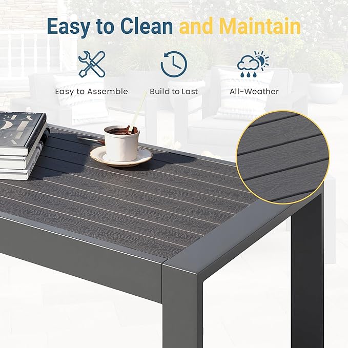 Modern Aluminum Outdoor Coffee Table, All-Weather Metal Rectangle Table for Patio, Balcony or Garden, Dark Grey - Photo 4