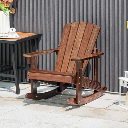 Giantex Wooden Adirondack Rocking Chairs Set of 2 - Kids Outdoor Rocker with Slatted seat, Smooth Rocking Feet, 300LBS Weight Capacity, Porch Rocking Chair for Balcony, Backyard, Poolside (2, Coffee)