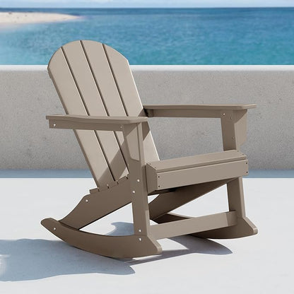 WO WESTIN OUTDOOR HDPE Laguna Outdoor Rocking Poly Adirondack Chair, Weathered Wood
