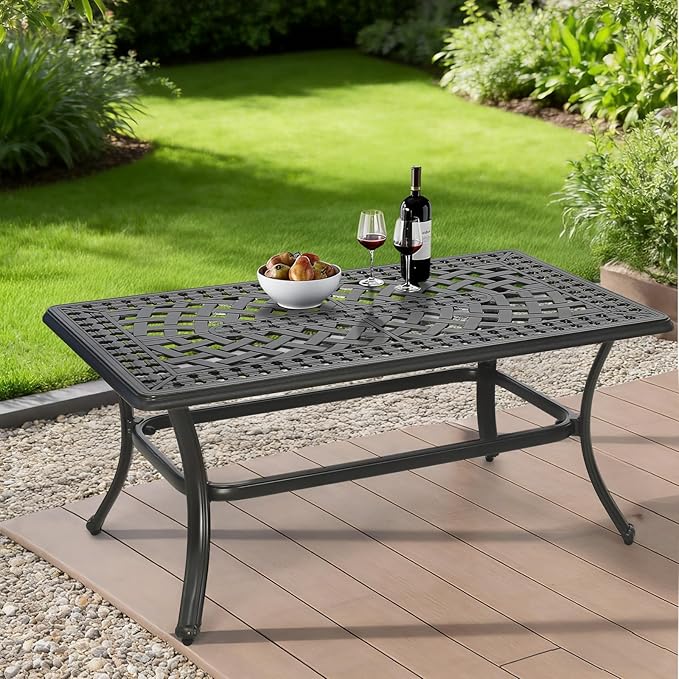 MEETWARM Outdoor Coffee Table, All-Weather Cast Aluminum 42" Rectangle Patio Coffee Table - Photo 1