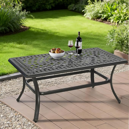 MEETWARM Outdoor Coffee Table, All-Weather Cast Aluminum 42" Rectangle Patio Coffee Table, 220 LBS Heavy Duty Patio Side Table for Balcony Poolside Deck Garden & Indoor Use, Dark Bronze