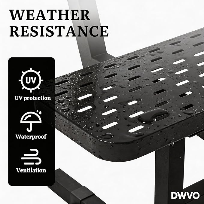 DWVO Heavy Duty Park Bench for Outside 6ft Metal with Backrest Weatherproof Coated Steel Commercial Grade Furniture Set - Photo 7