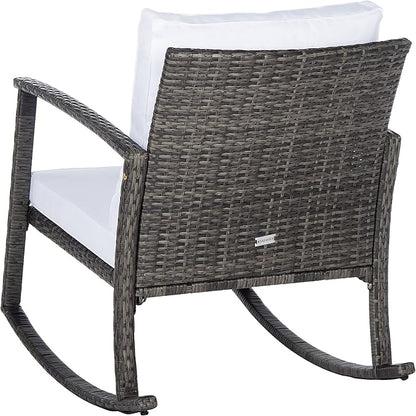 SAFAVIEH Outdoor Collection Daire Woven Grey Brown/White Cushion Rocking Chair for Patio Porch Backyard Sunroom