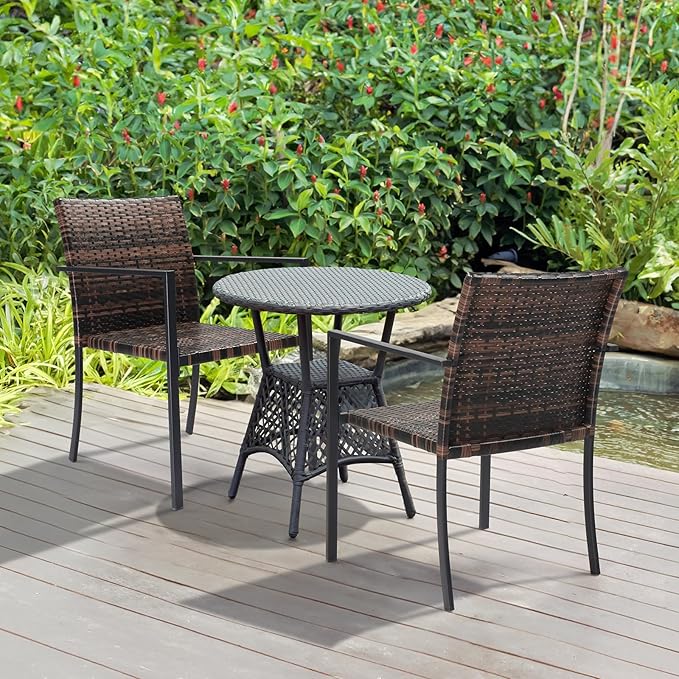 VINGLI Stackable Wicker Chairs Outdoor Dining Chairs Set of 2 - Photo 2
