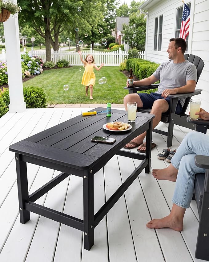 Outdoor Coffee Table for Patio, 35 Inch Rectangle Patio Coffee Table, Black All-Weather Poly Lumber Balcony Table, 250 lb Capacity Small Patio Table for Deck Garden Porch Poolside