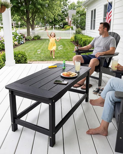Outdoor Coffee Table for Patio, 35 Inch Rectangle Patio Coffee Table, Black All-Weather Poly Lumber Balcony Table, 250 lb Capacity Small Patio Table for Deck Garden Porch Poolside