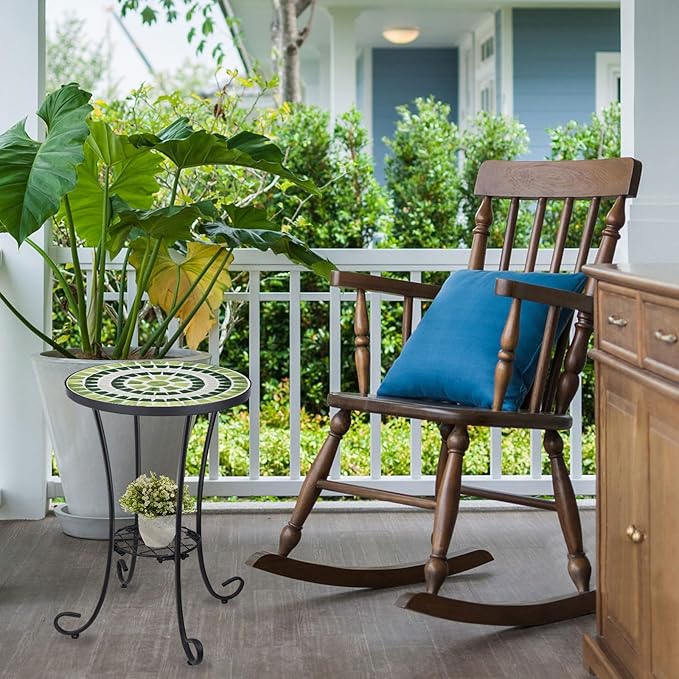 VCUTEKA Outdoor Side Table Mosaic Patio Table Accent Tables Mosaic Tile Top Metal Frame Small End Tables Porch Beach Patio Garden Balcony Grass Green