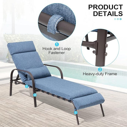 Crestlive Products Chaise Lounge Chair Outdoor Set of 2 with Cushion & Pillow, Adjustable 5 Position Pool Recliner, Outdoor Lounge Furniture All Weather for Patio, Beach, Yard, Pool (2PCS Dark Blue)