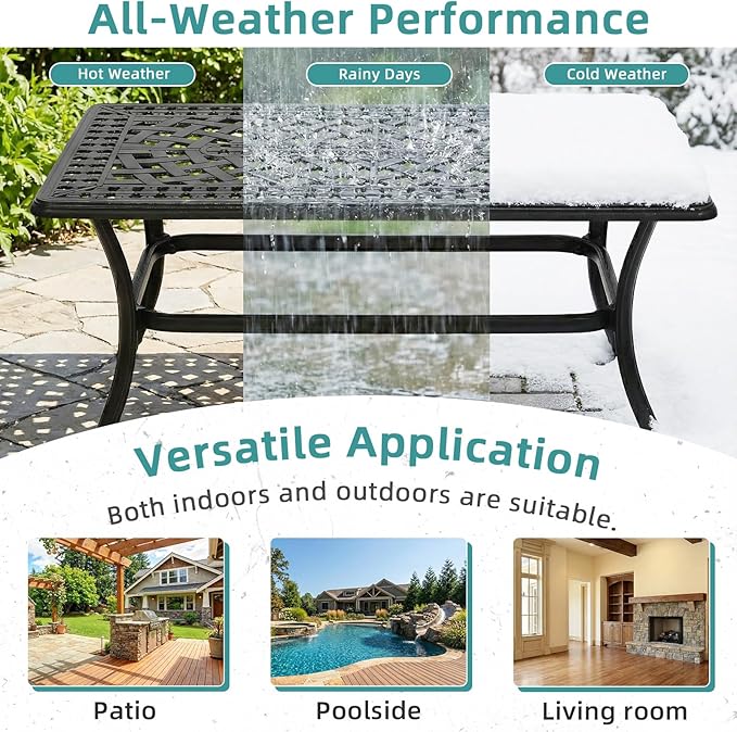 MEETWARM Outdoor Coffee Table, All-Weather Cast Aluminum 42" Rectangle Patio Coffee Table, 220 LBS Heavy Duty Patio Side Table for Balcony Poolside Deck Garden & Indoor Use, Dark Bronze