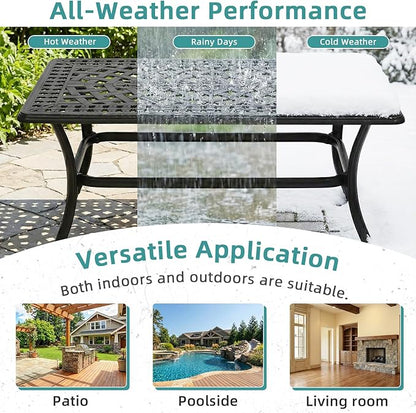 MEETWARM Outdoor Coffee Table, All-Weather Cast Aluminum 42" Rectangle Patio Coffee Table, 220 LBS Heavy Duty Patio Side Table for Balcony Poolside Deck Garden & Indoor Use, Dark Bronze