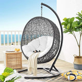 Modway Encase Wicker Rattan Outdoor Patio Porch Lounge Egg Swing Chair with Stand in White - Photo 9