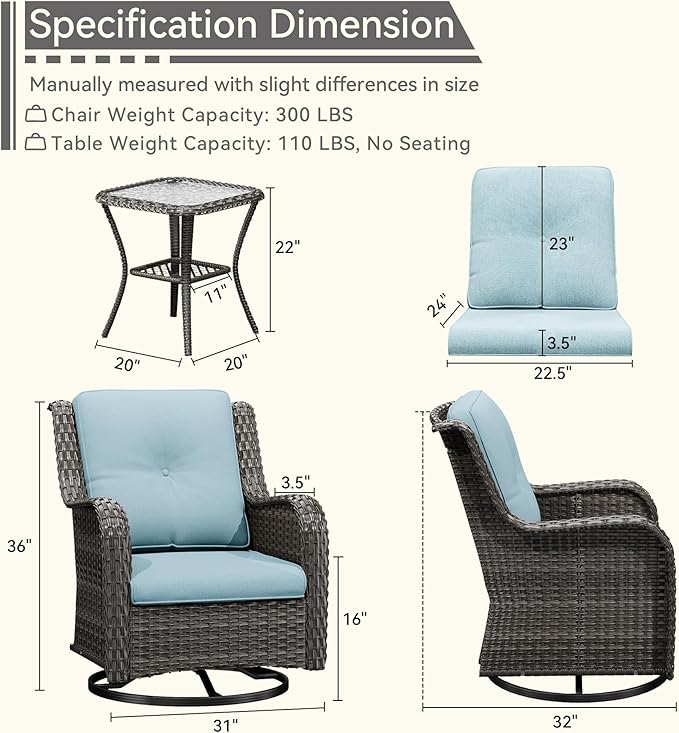 6 Piece Outdoor Wicker Patio Furniture Set, Outdoor Swivel Rocker Patio Chairs Set with Thickened Olefin Cushions - Photo 2