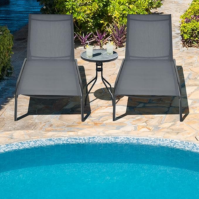 Giantex Patio Lounge Chairs for Pool Area, Outdoor Chaise Lounger with 6 Adjustable Position Smooth Wheels and Quick-Drying Fabric, Lawn Recliner for Backyard, Garden Sunbathing Chair (1, Gray)