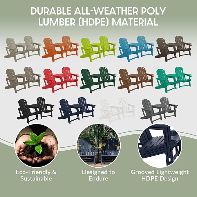 WestinTrends Azura Outdoor HDPE Adirondack Chairs with Connecting Table Tray (Set of 2), Navy Blue