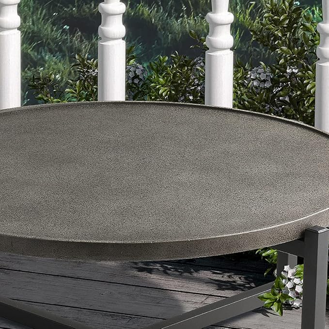 SUNBURY Outdoor Coffee Table Dark Grey, Round Top 12''H x 31.5''W Patio Coffee Table Concrete Finish, Cross Member Support w 4 Legs, Metal Frame