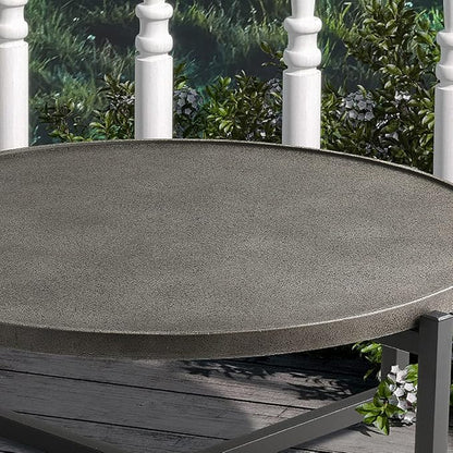 SUNBURY Outdoor Coffee Table Dark Grey, Round Top 12''H x 31.5''W Patio Coffee Table Concrete Finish, Cross Member Support w 4 Legs, Metal Frame