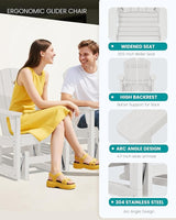 SERWALL Outdoor Glider Chair, HDPE Patio Glider Rocker All-Weather Porch Glider for Outside, White - Photo 6
