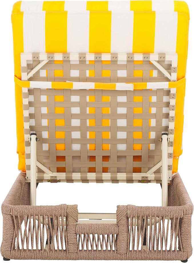 SAFAVIEH Outdoor Collection Gillian Heather Tan & Yellow Stripe Chaise Lounge Chair (Fully Assembled) - Photo 5