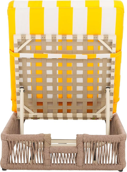 SAFAVIEH Outdoor Collection Gillian Heather Tan & Yellow Stripe Chaise Lounge Chair (Fully Assembled)