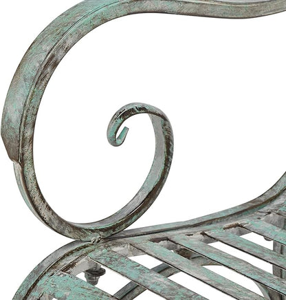 SAFAVIEH Outdoor Collection Ressi Victorian Antique Dark Green Wrought Iron Rock Bench