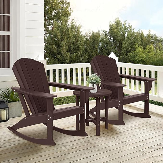 Costaelm Outdoor Adirondack Chair, All Weather Resistant Lawn Chairs Balcony Chair and Fire Pit Chairs, Deck Chairs Outdoor Porch Rocking Chair High Back HDPE Poly Lumber, Dark Brown