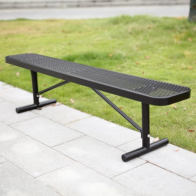 6FT Metal Park Bench for Outside, All-Weather Thermoplastic Coating Outdoor Bench with Anchor, Commercial Heavy Duty Benches for Shopping Malls, Stores, Parks, Patios, Decks, Black
