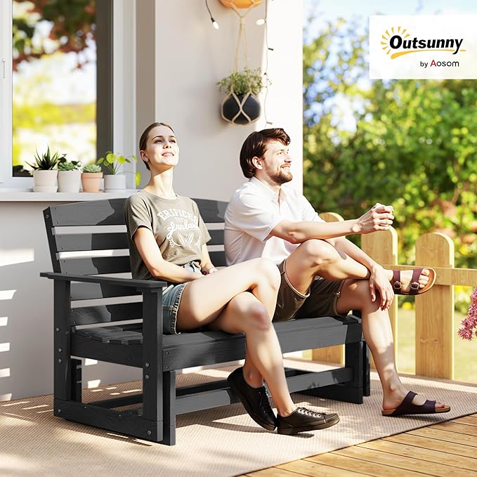 Outsunny 2-Person Outdoor Glider Bench Patio Double Swing Rocking Chair Loveseat w/Slatted HDPE Frame for Backyard - Photo 2